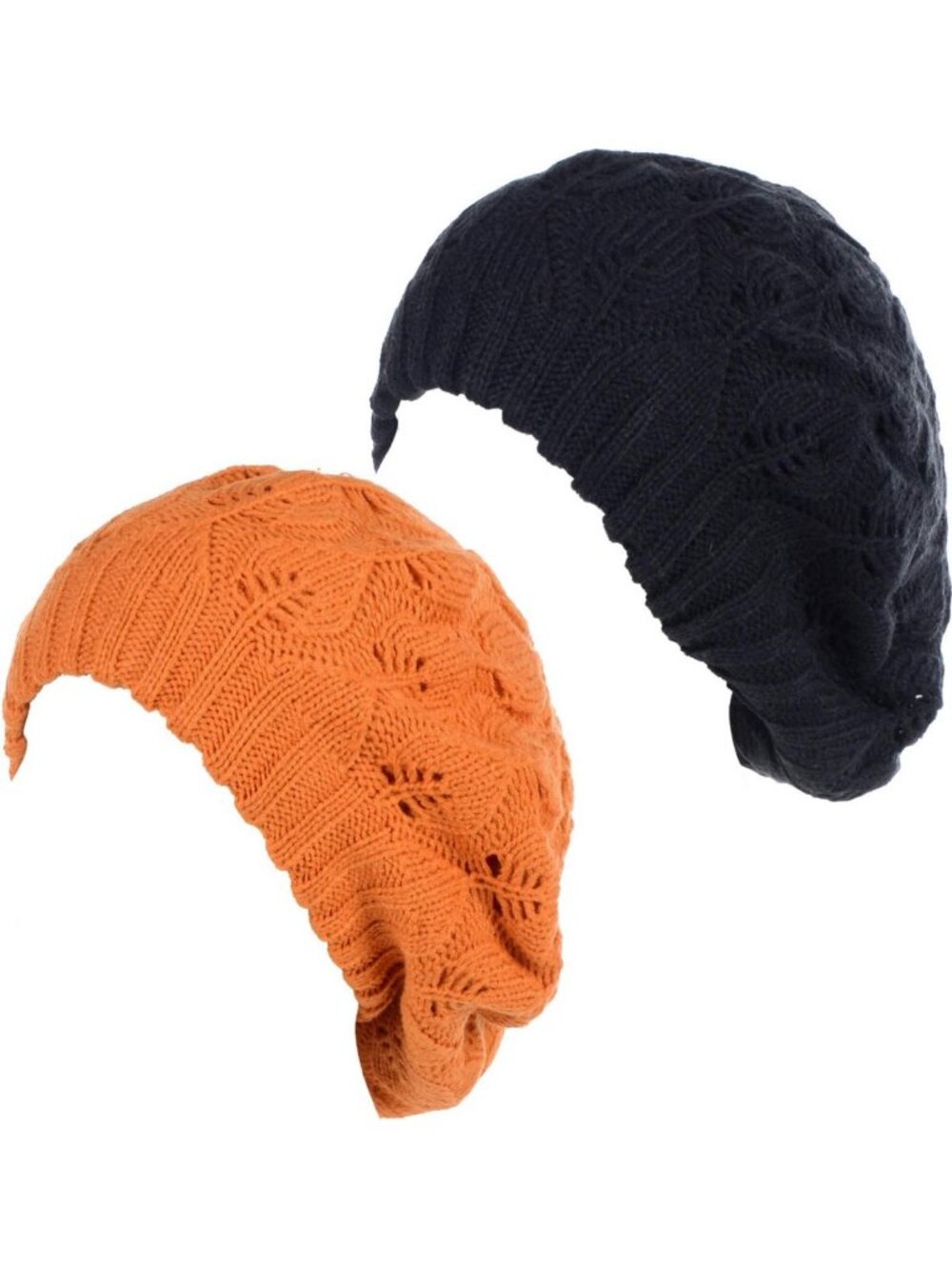 Chic Mid-Weight Slouchy Crochet Knit Beret Hat with Leafy Cutouts for Women